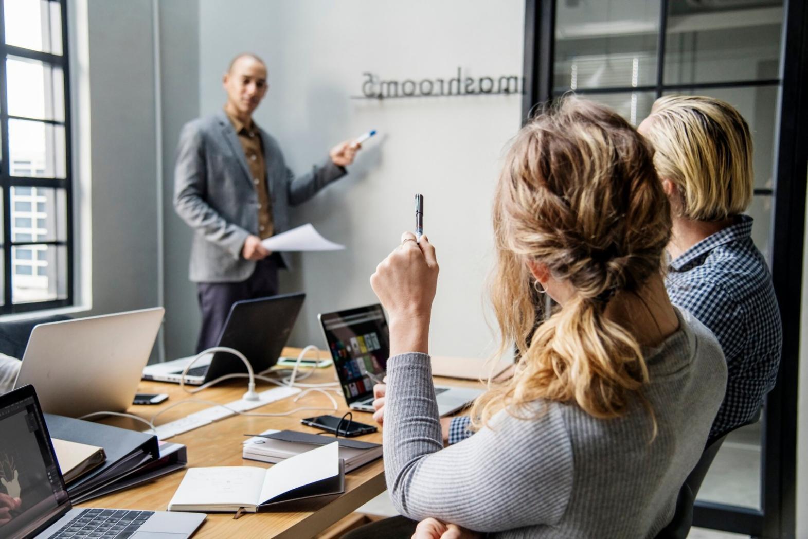 Professional presenting financial data analysis