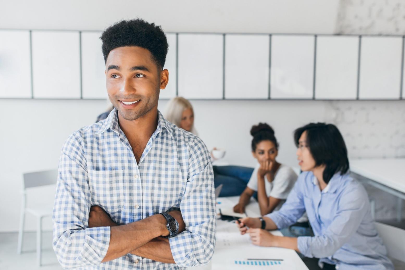 Financial instructor reviewing market trend analysis